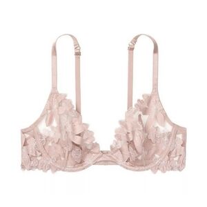 Victoria's Secret Very Sexy Unlined Floral Embroidered Plunge Bra Dusty Pink